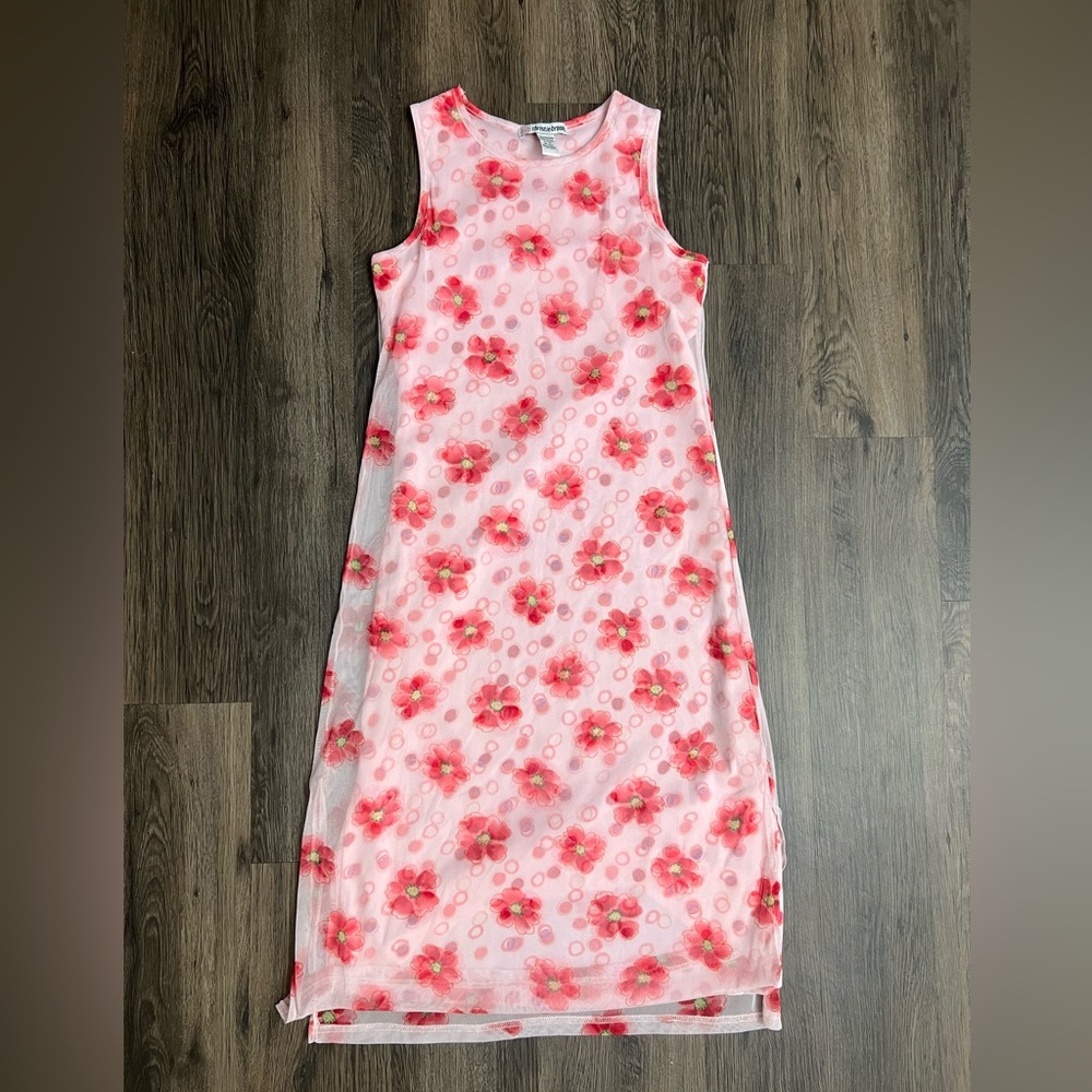 Pink and white floral midi dress